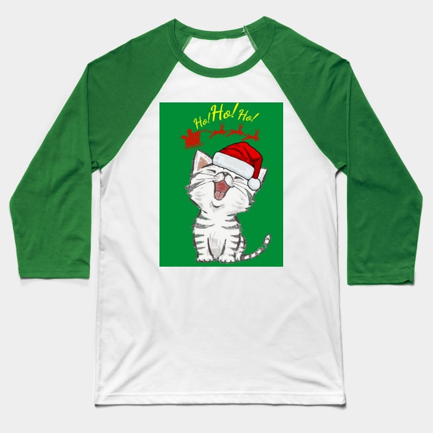 Santa cat Baseball T-Shirt by Rene Martin